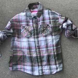 Justice plaid shirt size 12 with rhinestone pocket